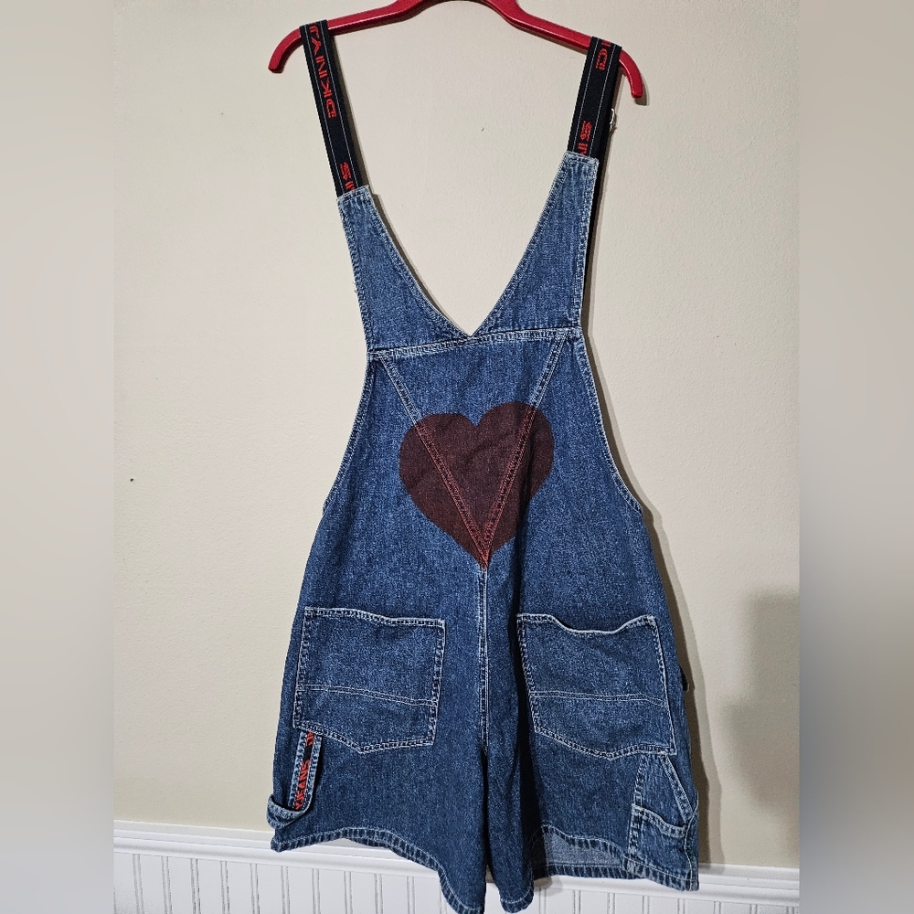 DKNY Blue Denim Overalls with Red Heart